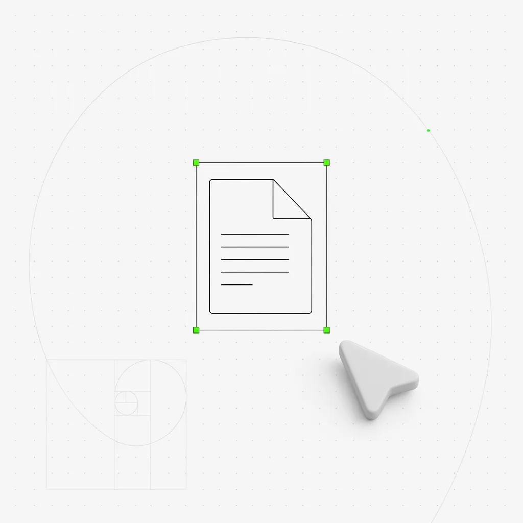 Una sola hoja de documento markdown con líneas de texto plano, seleccionada en un marco verde sobre un fondo editorial casi blanco